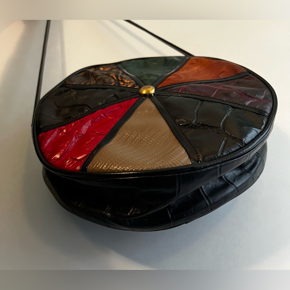 Vintage Black Embossed Patchwork Circle Crossbody… - image 2